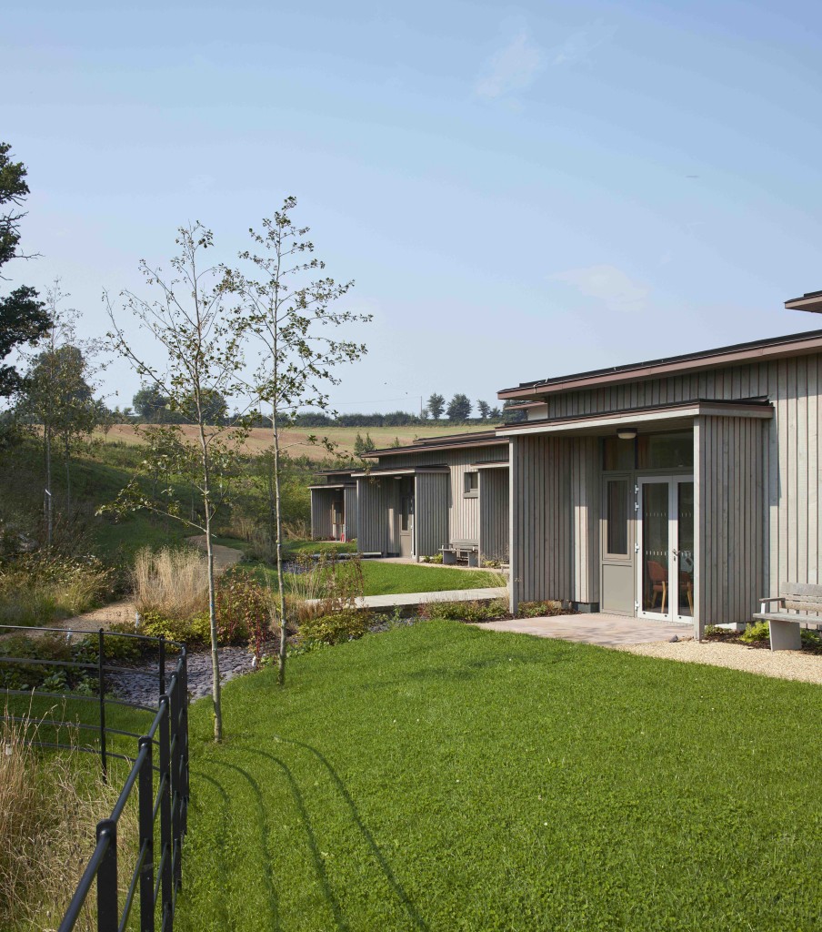 views of the private terraces, leading into the main garden path