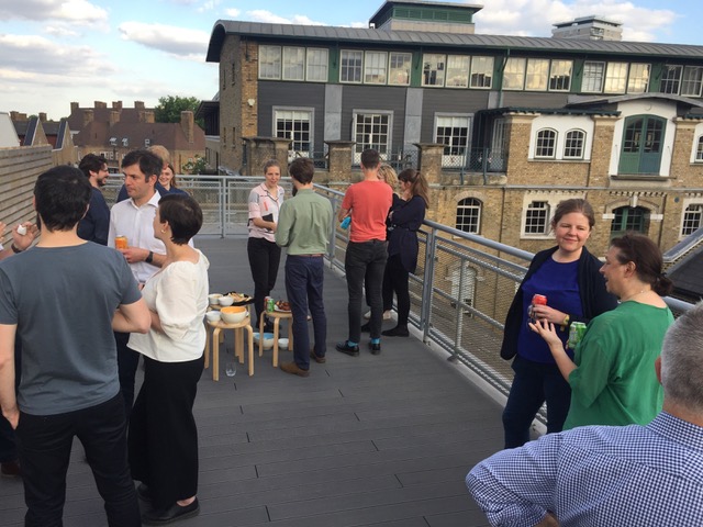 Photo of all practices networking on roof terrace